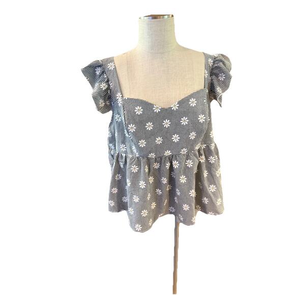 SHEIN Tops - SheIn Maternity Blouse Top Womens Size 4XL Black White Daisy Gingham Print